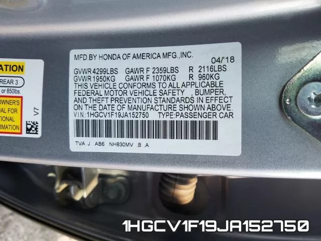 1HGCV1F19JA152750 фото 2