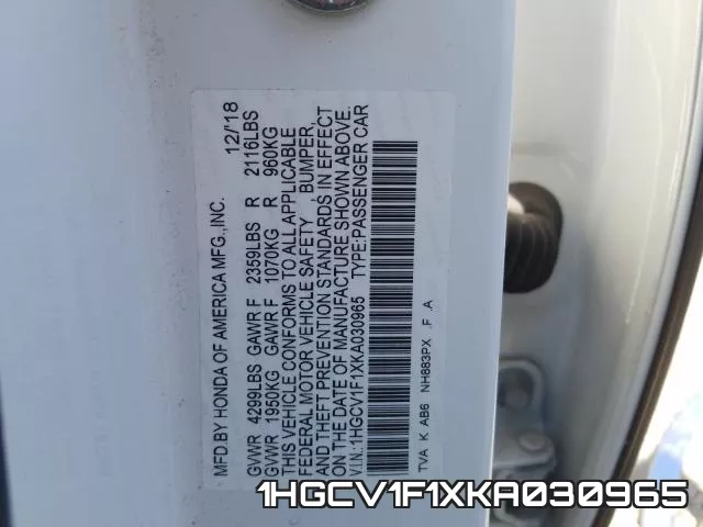 1HGCV1F1XKA030965 фото 2
