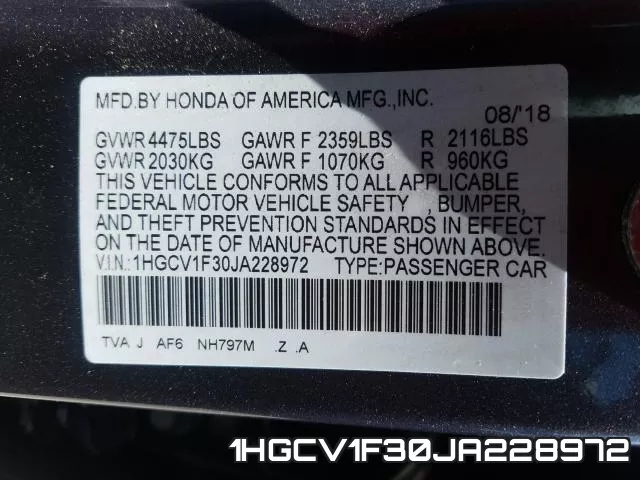 1HGCV1F30JA228972 фото 2