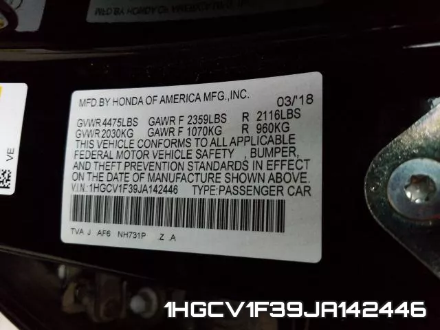 1HGCV1F39JA142446 фото 2