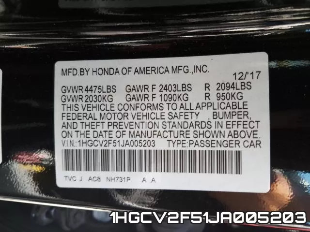 1HGCV2F51JA005203 фото 2