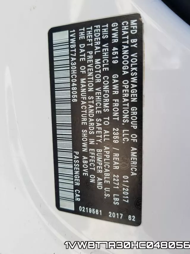 1VWBT7A30HC048056 фото 2