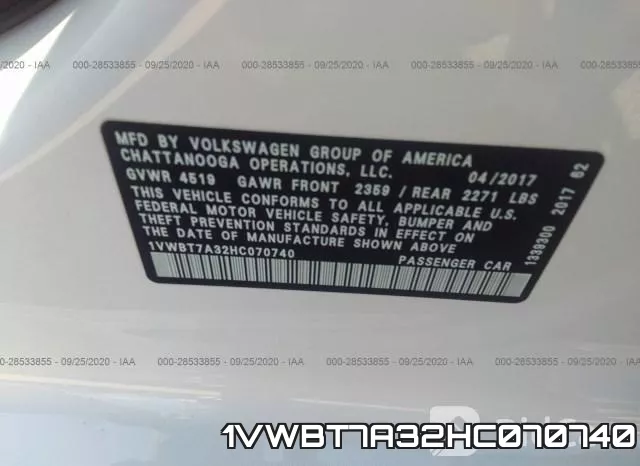 1VWBT7A32HC070740 фото 10