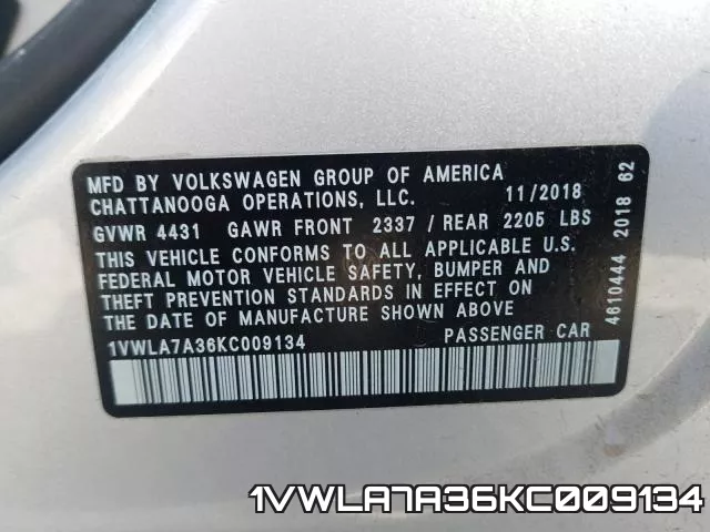 1VWLA7A36KC009134 фото 2