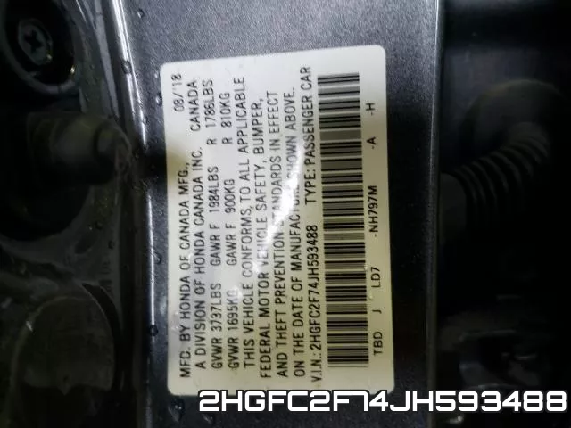 2HGFC2F74JH593488 фото 2