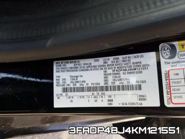 3FADP4BJ4KM121551 фото 2