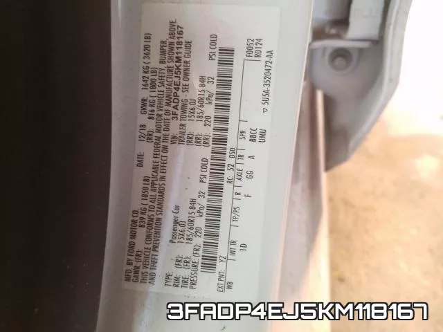 3FADP4EJ5KM118167 фото 2