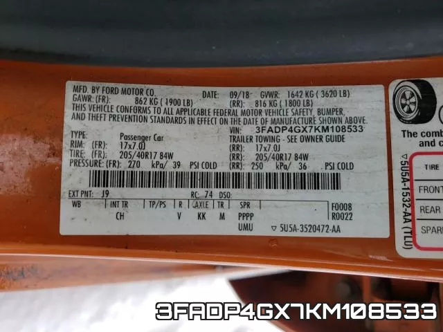 3FADP4GX7KM108533 фото 2