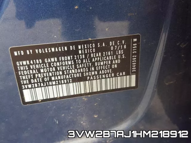 3VW2B7AJ1HM218912 фото 2