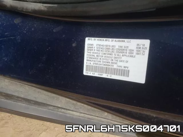 5FNRL6H75KS004701 фото 2
