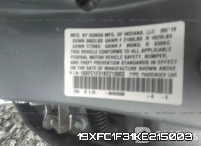 19XFC1F31KE215003 фото 10