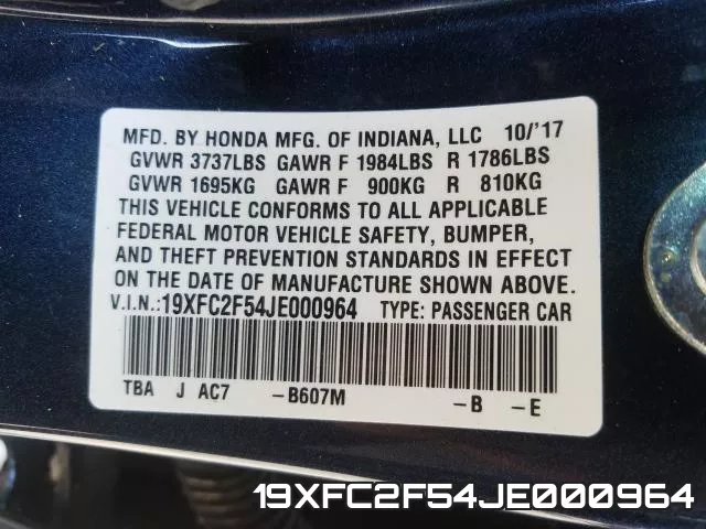 19XFC2F54JE000964 фото 2