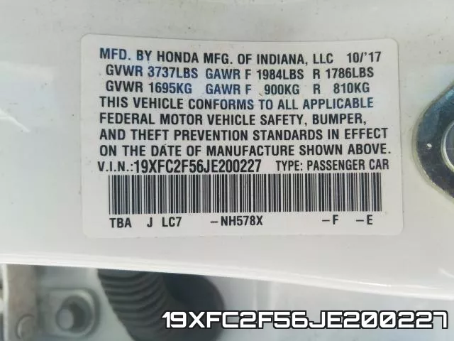 19XFC2F56JE200227 фото 2