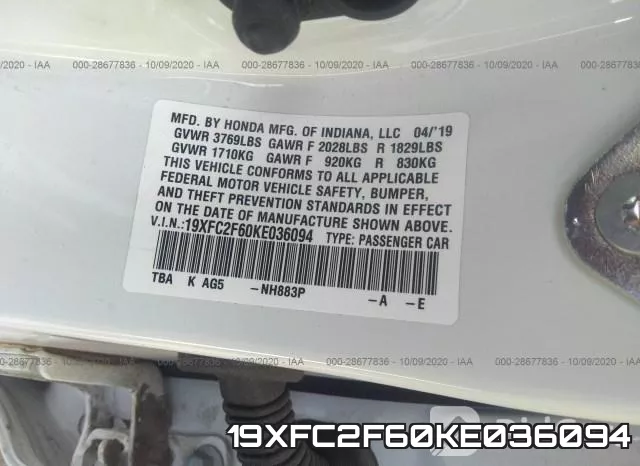 19XFC2F60KE036094 фото 10