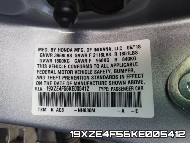 19XZE4F56KE005412 фото 2