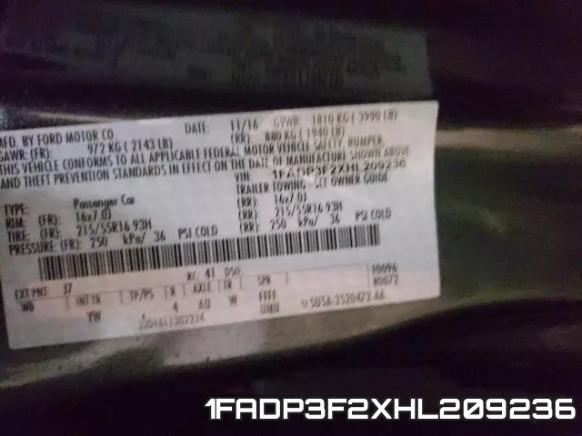 1FADP3F2XHL209236 фото 2
