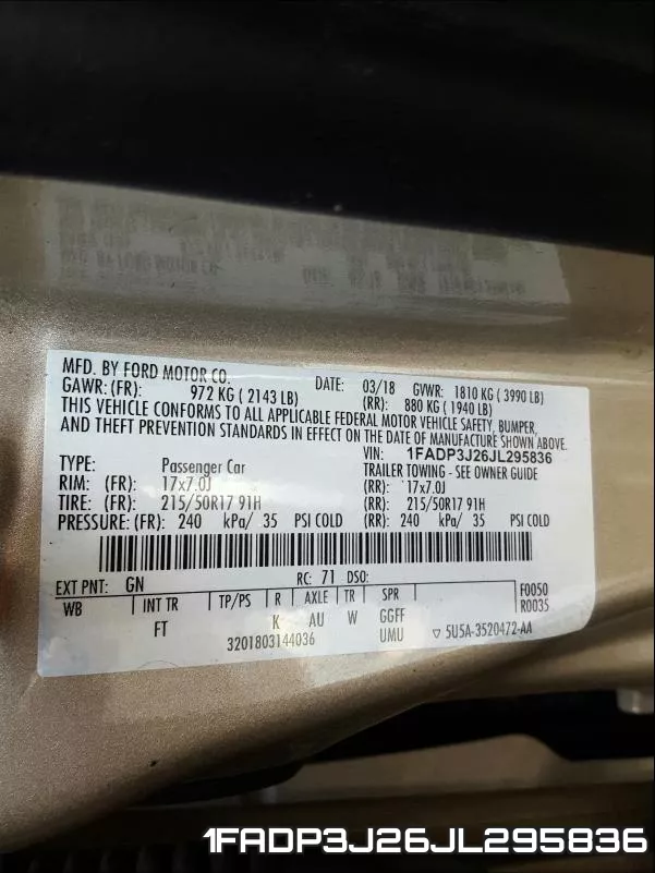 1FADP3J26JL295836 фото 2