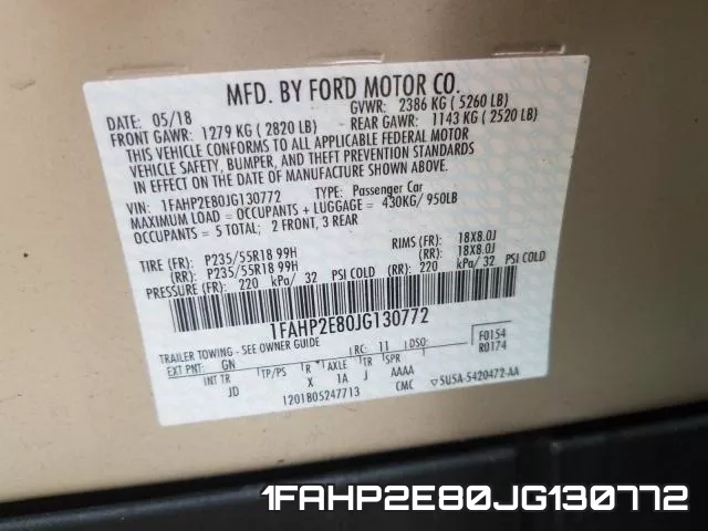 1FAHP2E80JG130772 фото 2