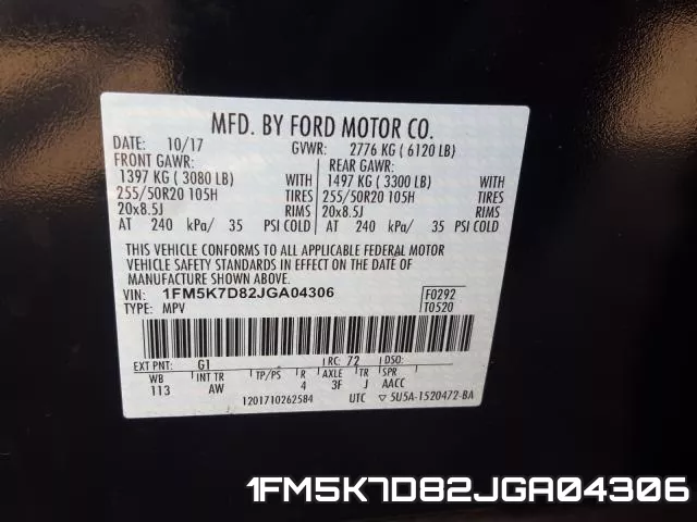 1FM5K7D82JGA04306 фото 2