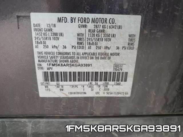 1FM5K8AR5KGA93891 фото 2