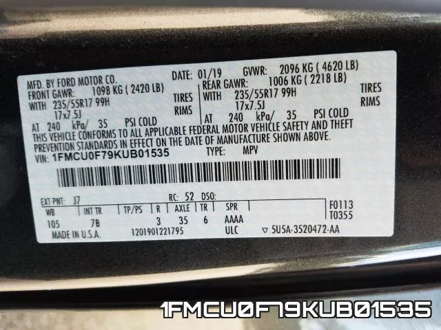 1FMCU0F79KUB01535 фото 2