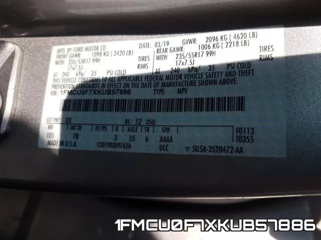 1FMCU0F7XKUB57886 фото 2