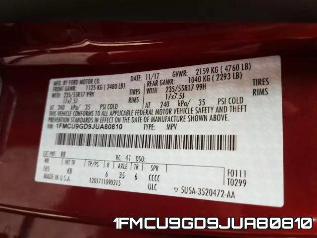 1FMCU9GD9JUA80810 фото 2