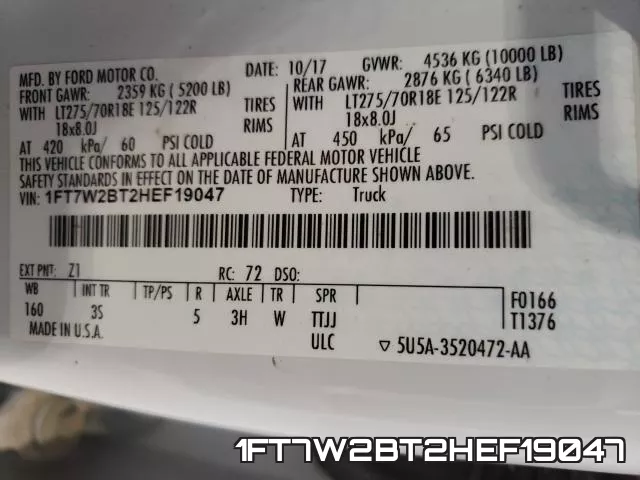 1FT7W2BT2HEF19047 фото 2