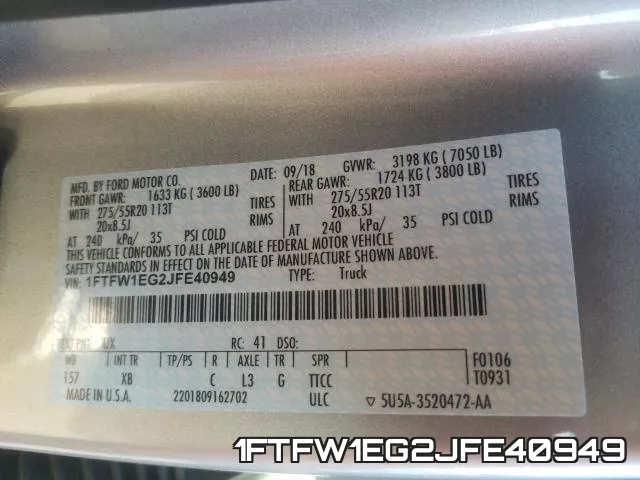 1FTFW1EG2JFE40949 фото 2