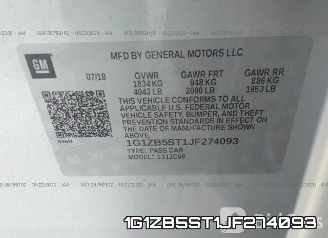 1G1ZB5ST1JF274093 фото 10