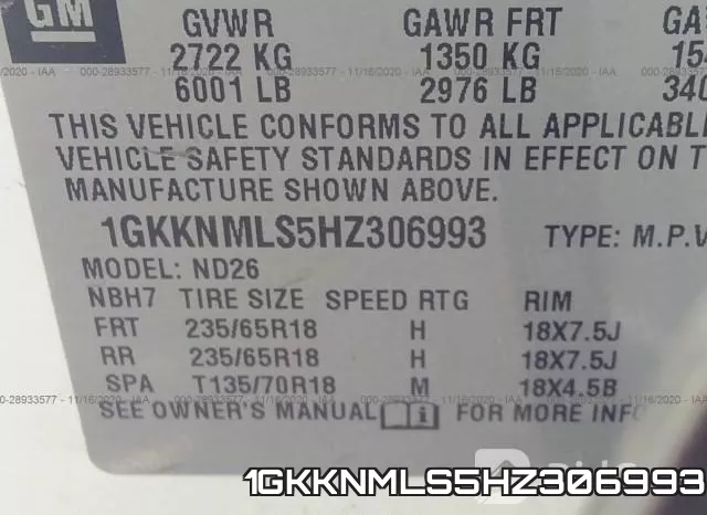1GKKNMLS5HZ306993 фото 10