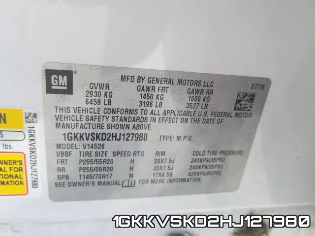 1GKKVSKD2HJ127980 фото 2