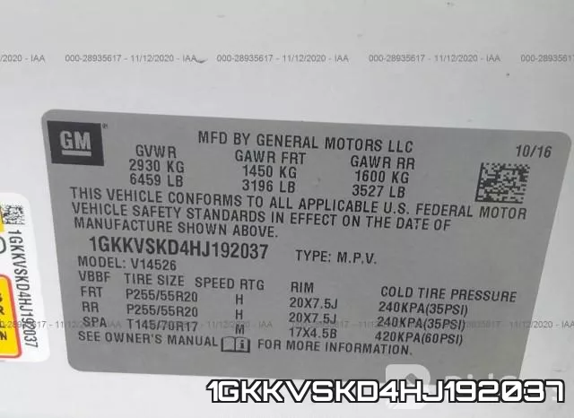 1GKKVSKD4HJ192037 фото 9