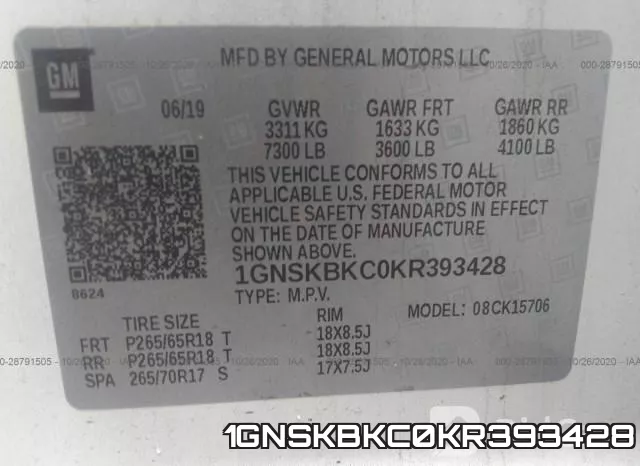 1GNSKBKC0KR393428 фото 10