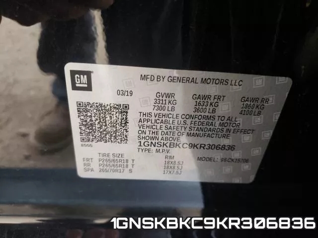 1GNSKBKC9KR306836 фото 2