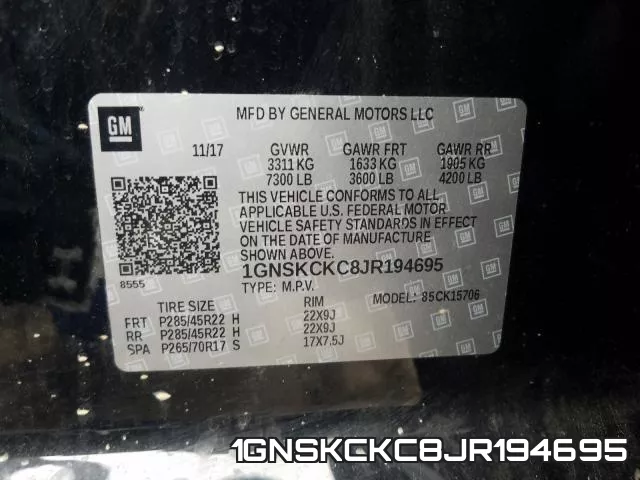 1GNSKCKC8JR194695 фото 2