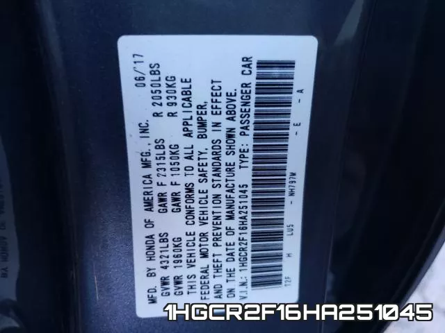 1HGCR2F16HA251045 фото 2