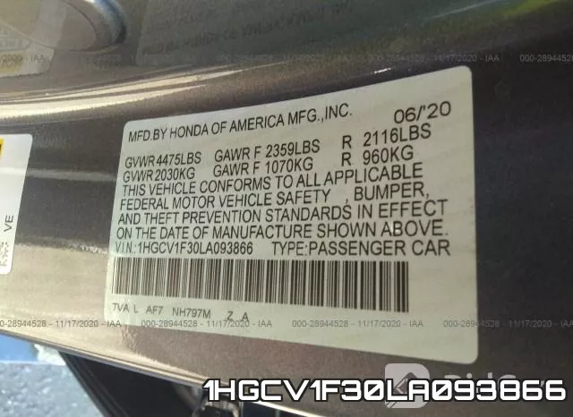 1HGCV1F30LA093866 фото 8