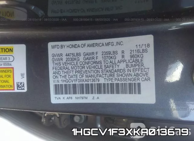 1HGCV1F3XKA013679 фото 10