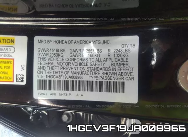 1HGCV3F19JA008966 фото 10