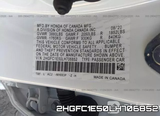 2HGFC1E50LH706852 фото 9