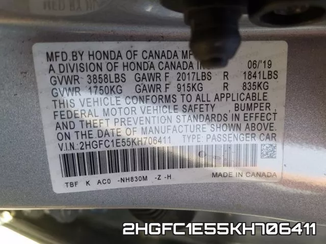 2HGFC1E55KH706411 фото 2