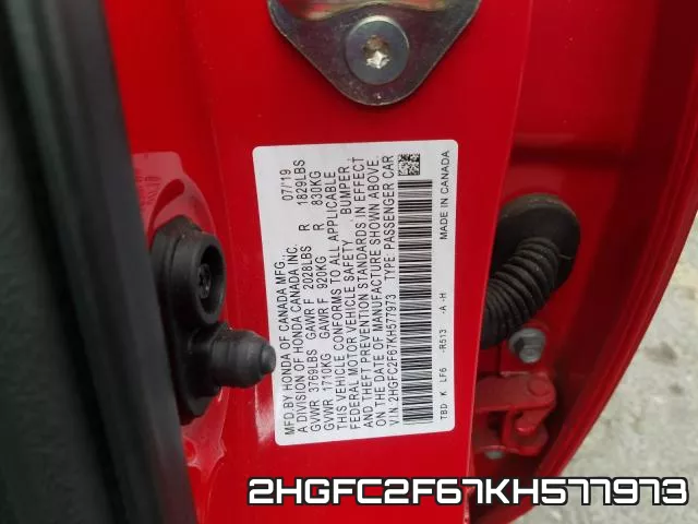 2HGFC2F67KH577973 фото 2