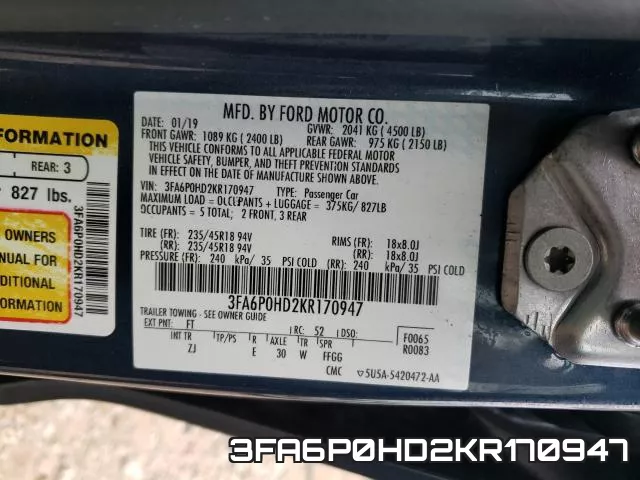 3FA6P0HD2KR170947 фото 2