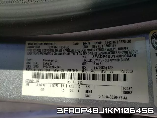 3FADP4BJ1KM106456 фото 2