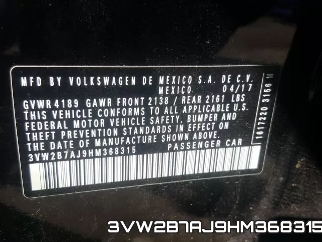 3VW2B7AJ9HM368315 фото 2