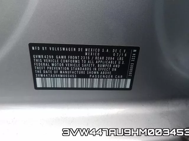 3VW447AU9HM003453 фото 2