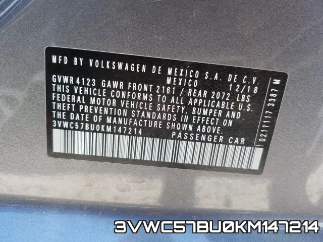 3VWC57BU0KM147214 фото 2