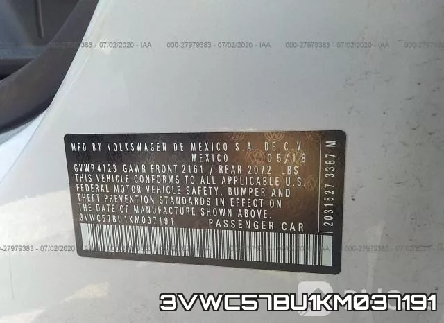 3VWC57BU1KM037191 фото 9