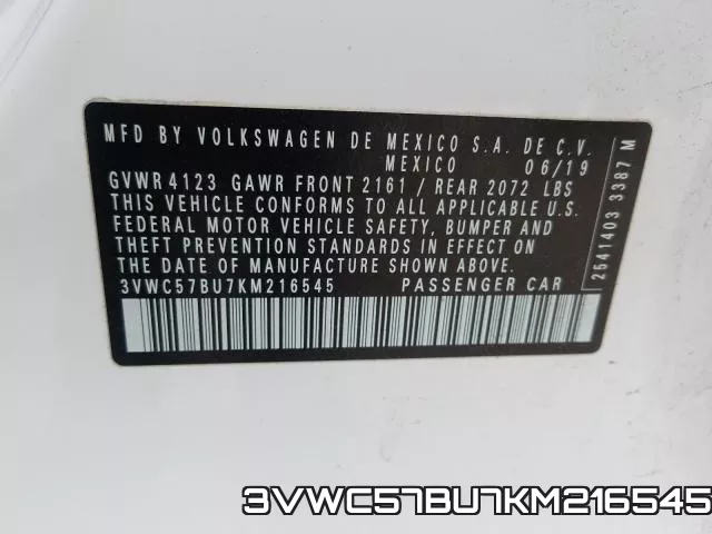 3VWC57BU7KM216545 фото 2